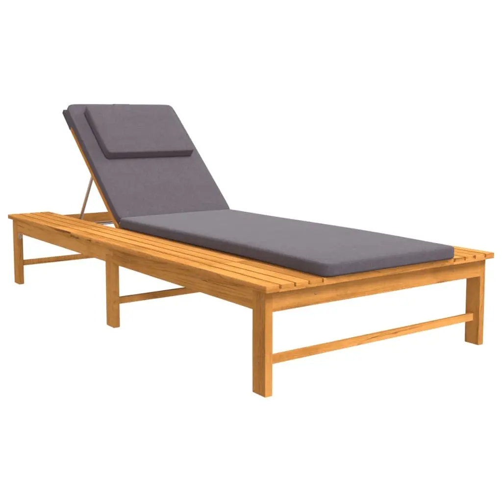Solid Acacia Wood Sun Lounger with Cushion Pillow
