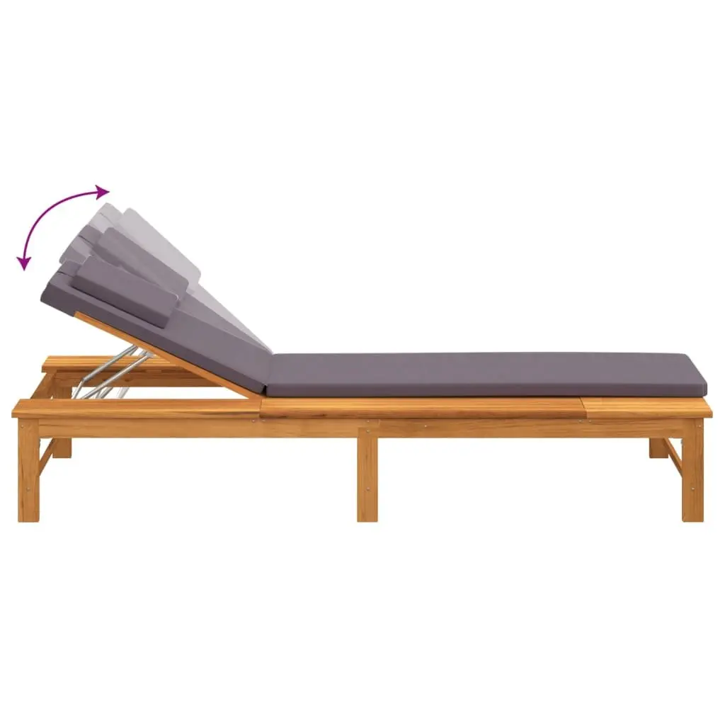 Solid Acacia Wood Sun Lounger with Cushion Pillow