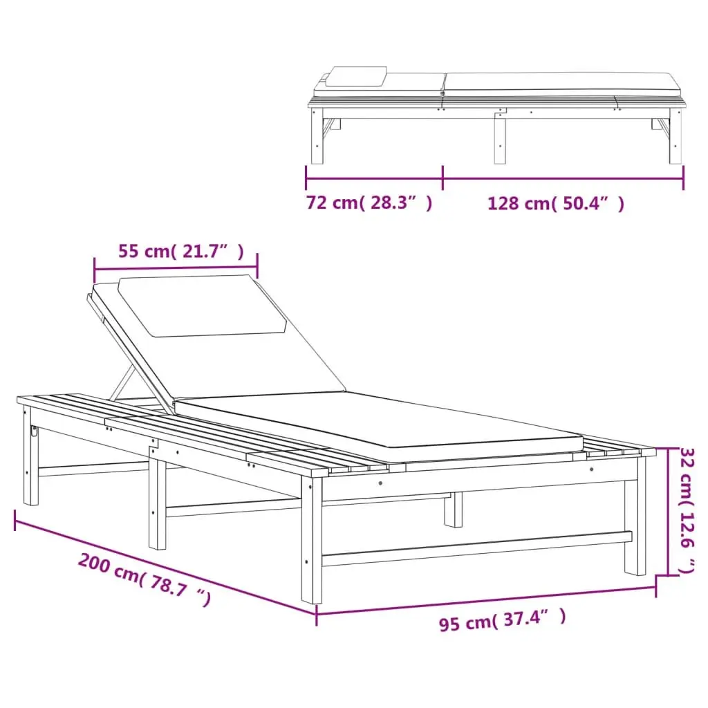 Solid Acacia Wood Sun Lounger with Cushion Pillow