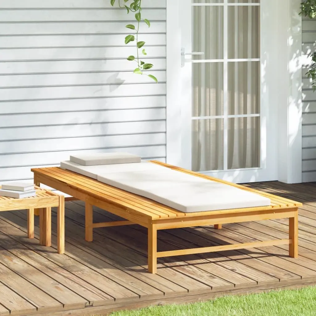 Sun Lounger Wooden Adjustable Reclining Chair Brown with Cushion