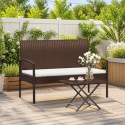 Durable Brown Garden Bench with Cushion 105cm