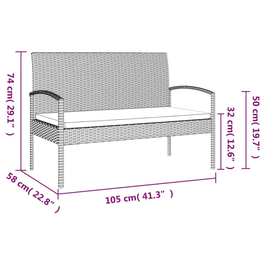 Brown Garden Bench with Cushion 105cm