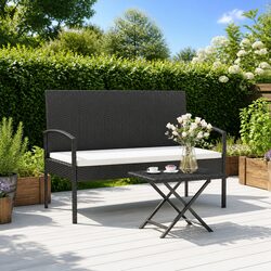 Durable Black Garden Bench with Cushions for Outdoor Comfort