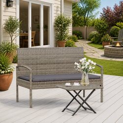 Grey Garden Bench with Removable Cushion 105cm