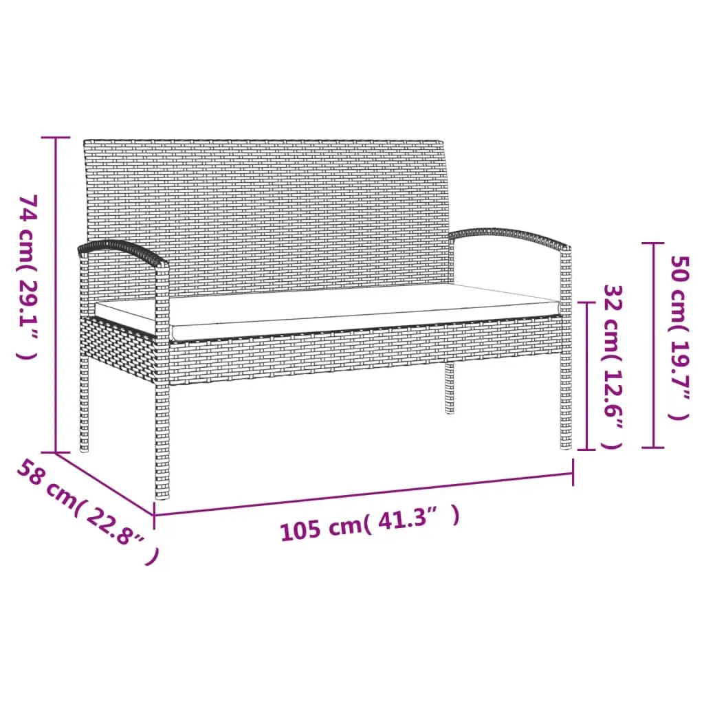 Grey Garden Bench with Removable Cushion 105cm