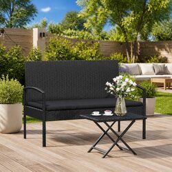 Sturdy Black Garden Bench with Cushion for Outdoors