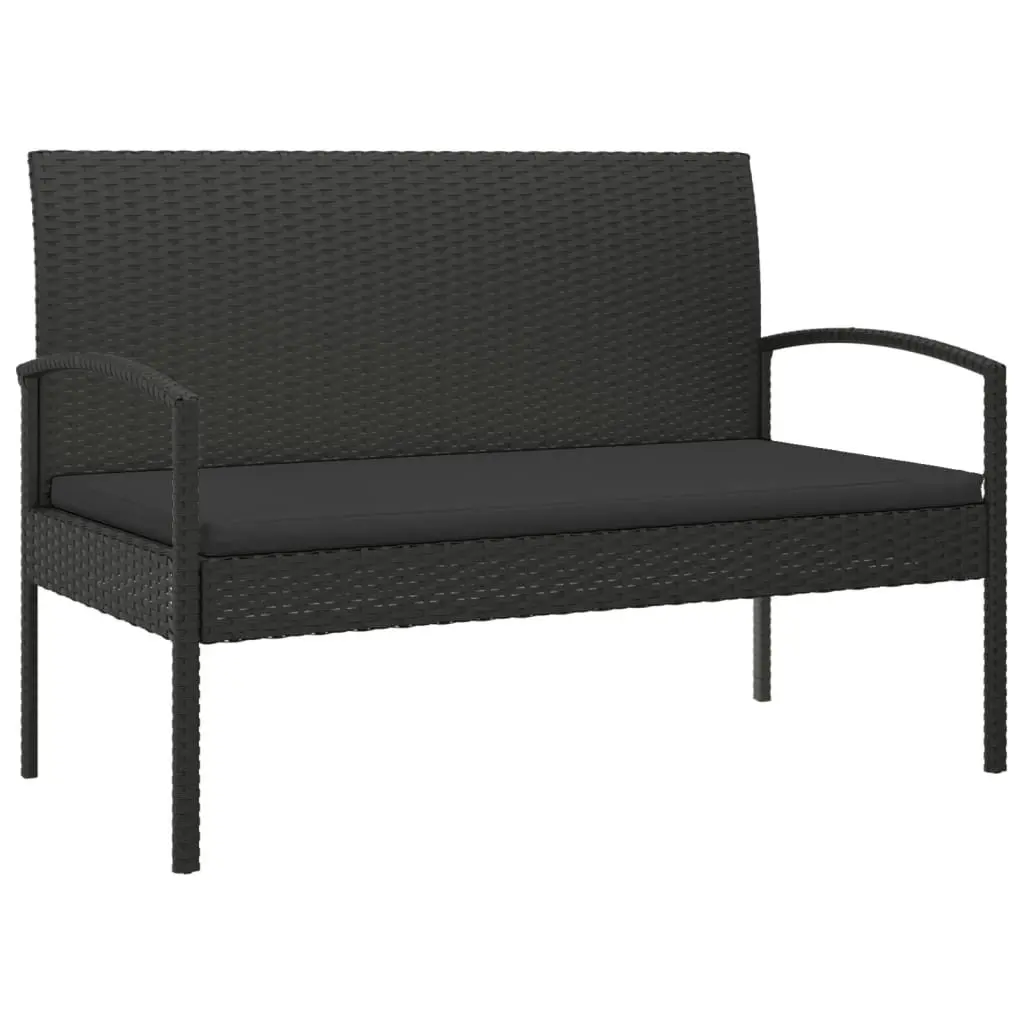 Garden Bench Poly Rattan 105cm Black Outdoor Seating with Cushion