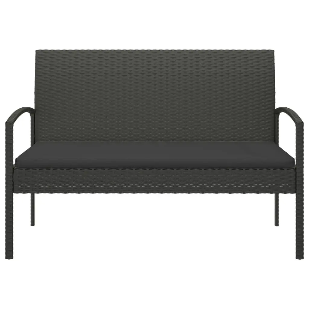 Garden Bench Poly Rattan 105cm Black Outdoor Seating with Cushion