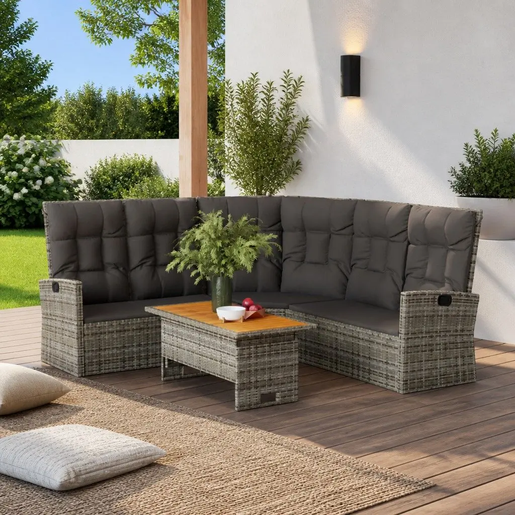 Grey Poly Rattan Garden Lounge Set with Cushions