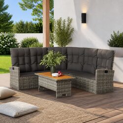 Grey Poly Rattan Garden Lounge Set with Cushions