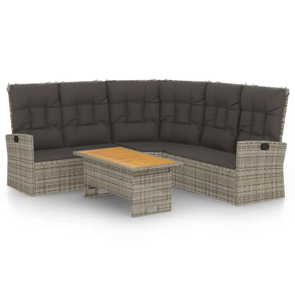 Grey Poly Rattan Garden Lounge Set with Cushions