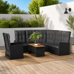 3 Piece Black Poly Rattan Garden Lounge Set for Outdoors
