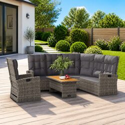 Durable 3 Piece Grey Rattan Garden Lounge Set