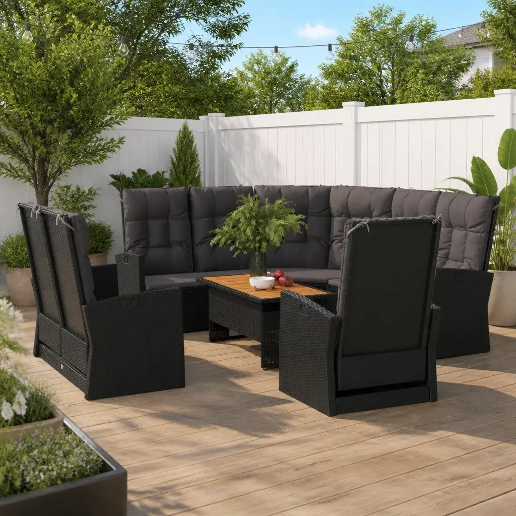 4 Piece Black Garden Lounge Set with Cushions
