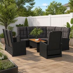 Durable 4 Piece Black Garden Lounge Set with Cushions