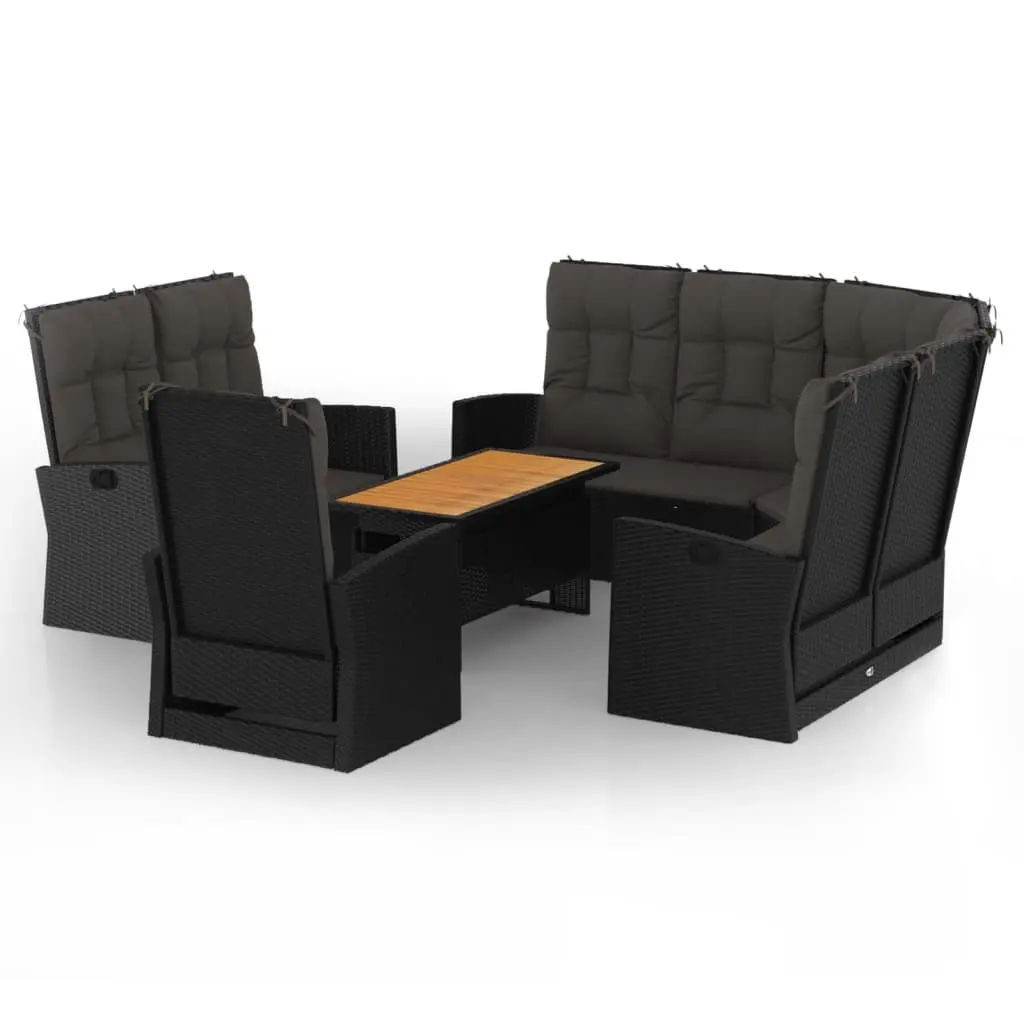 4 Piece Black Garden Lounge Set with Cushions