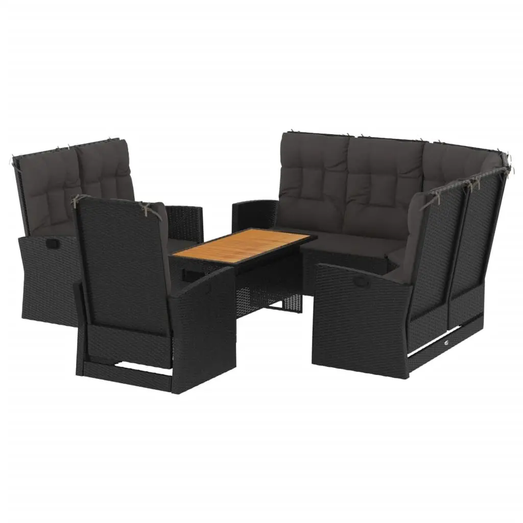 4 Piece Black Garden Lounge Set with Cushions