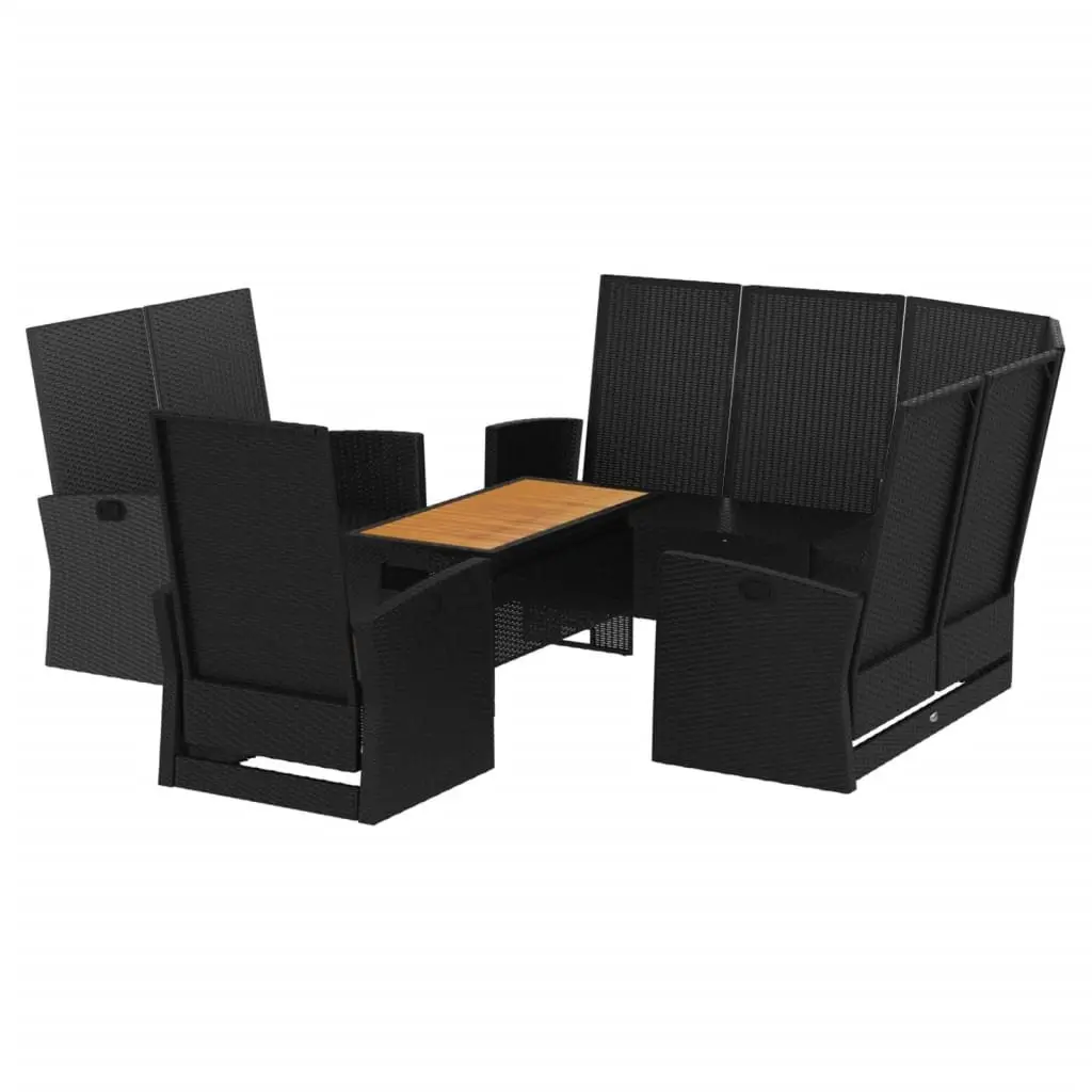 4 Piece Black Garden Lounge Set with Cushions