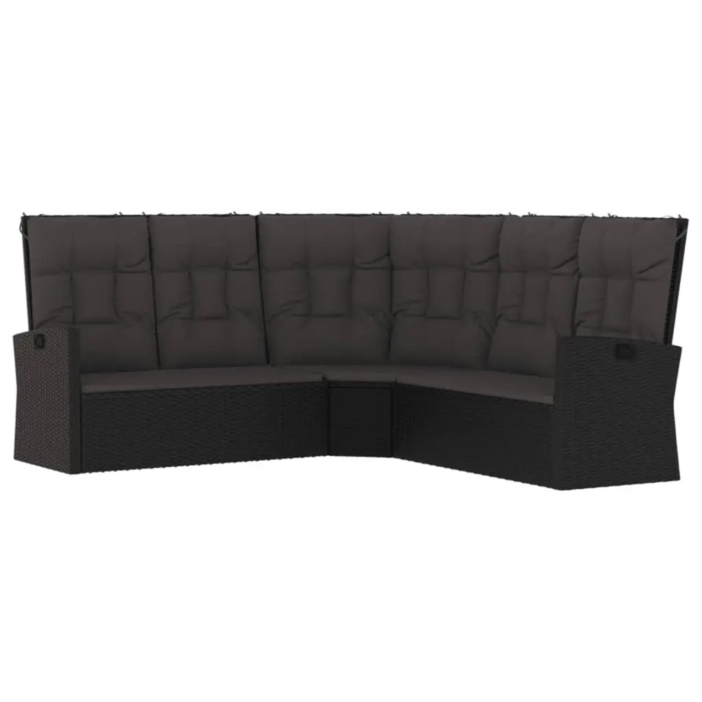 Black Poly Rattan Reclining Corner Sofa for Outdoor Use