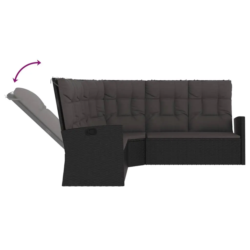Black Poly Rattan Reclining Corner Sofa for Outdoor Use