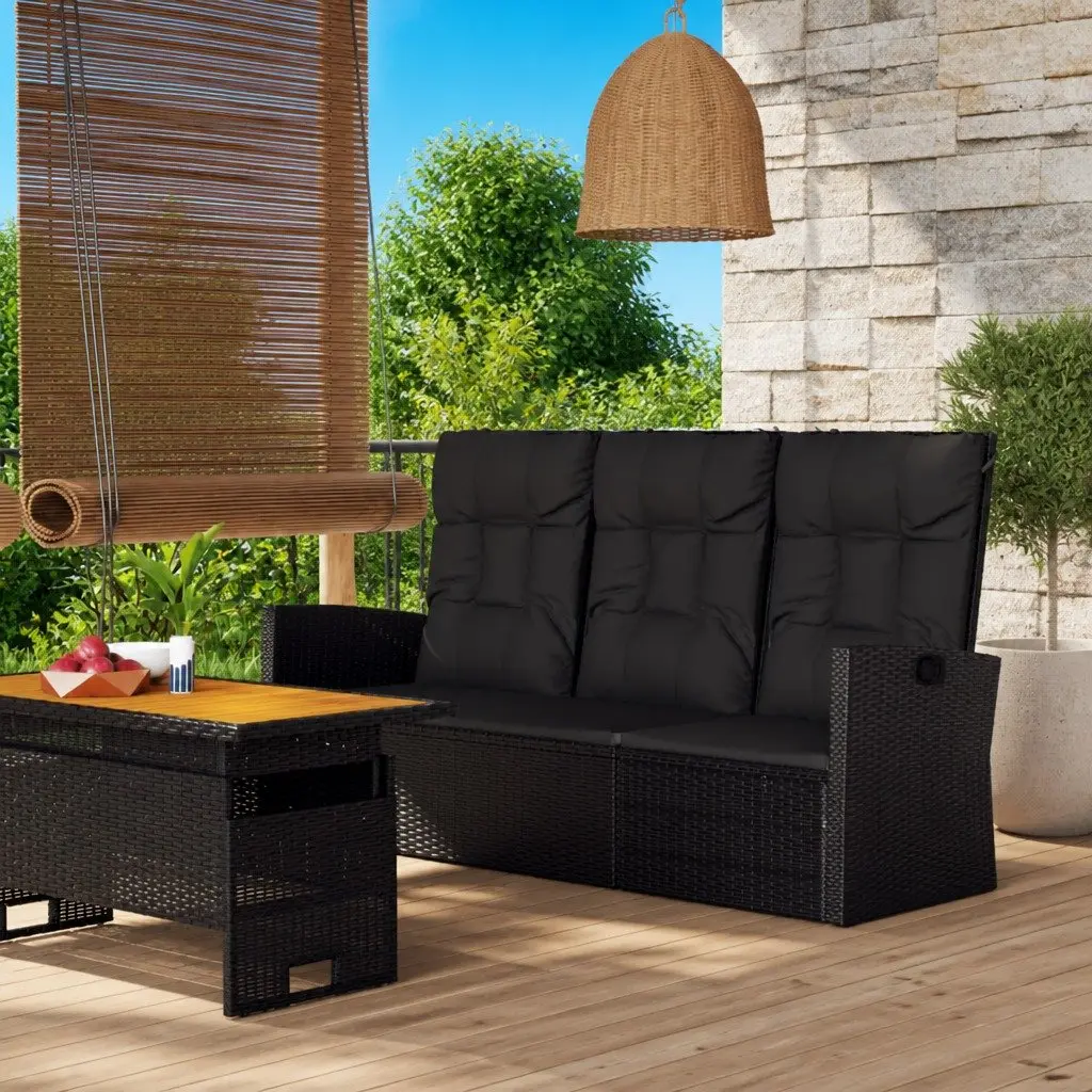 Black Reclining Garden Bench with Cushions 173cm