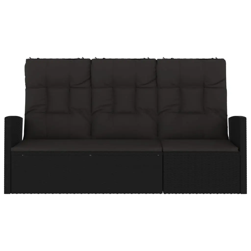Black Reclining Garden Bench with Cushions 173cm