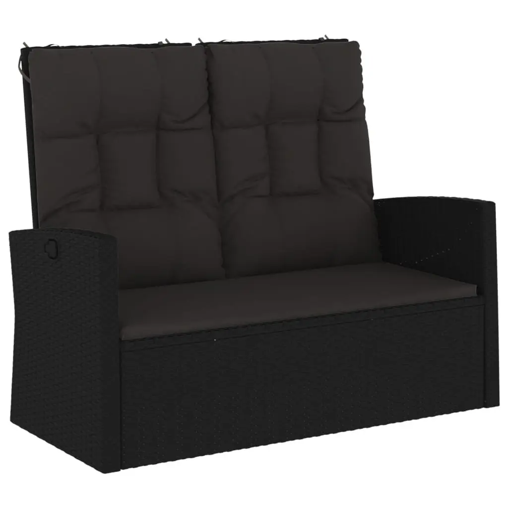 Reclining Garden Bench PE Rattan Steel Frame Adjustable Backrest Cushions Black