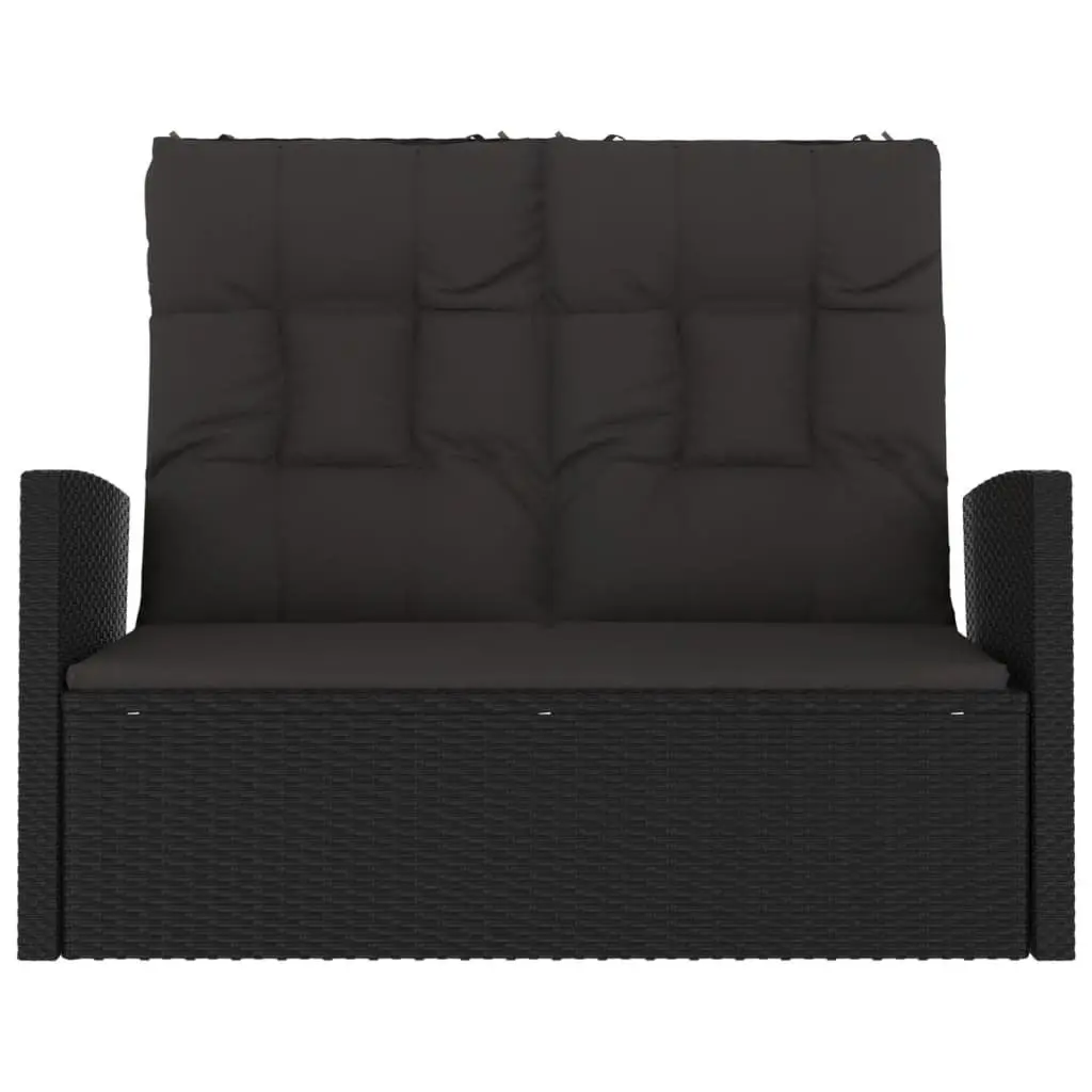 Reclining Garden Bench PE Rattan Steel Frame Adjustable Backrest Cushions Black