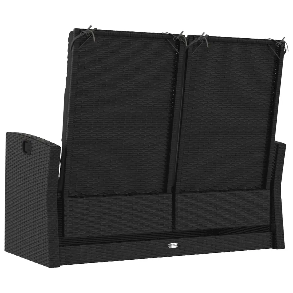 Reclining Garden Bench PE Rattan Steel Frame Adjustable Backrest Cushions Black
