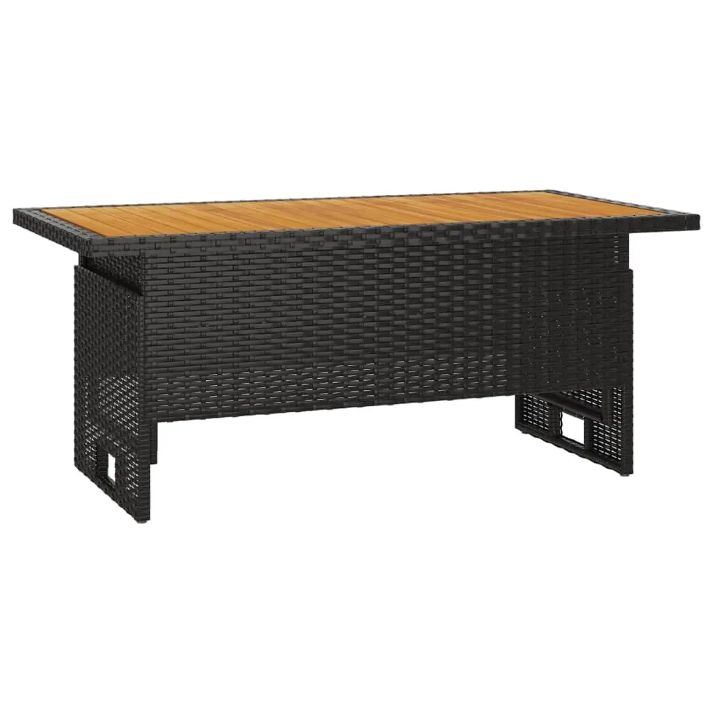 Garden Table Lift-Top Black Outdoor Patio Dining Acacia Wood Poly Rattan Frame