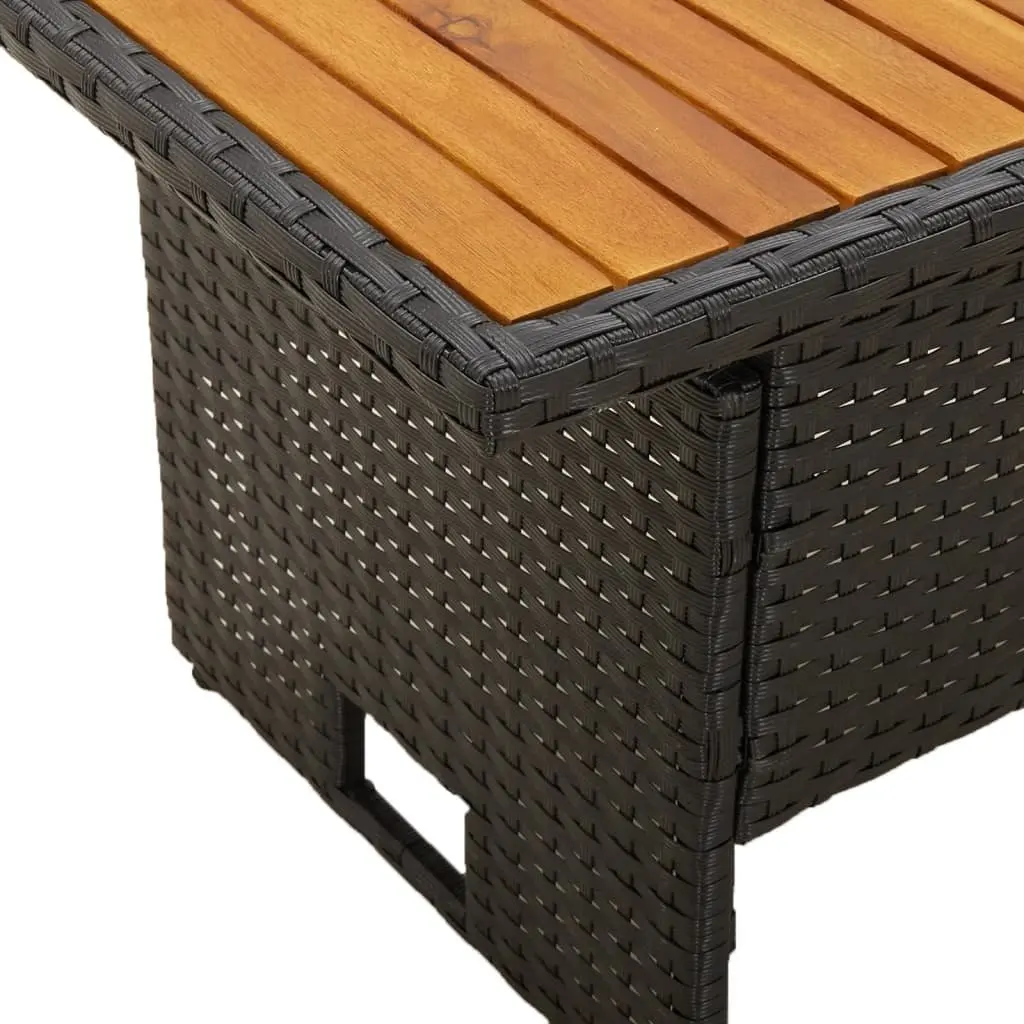 Garden Table Lift-Top Black Outdoor Patio Dining Acacia Wood Poly Rattan Frame
