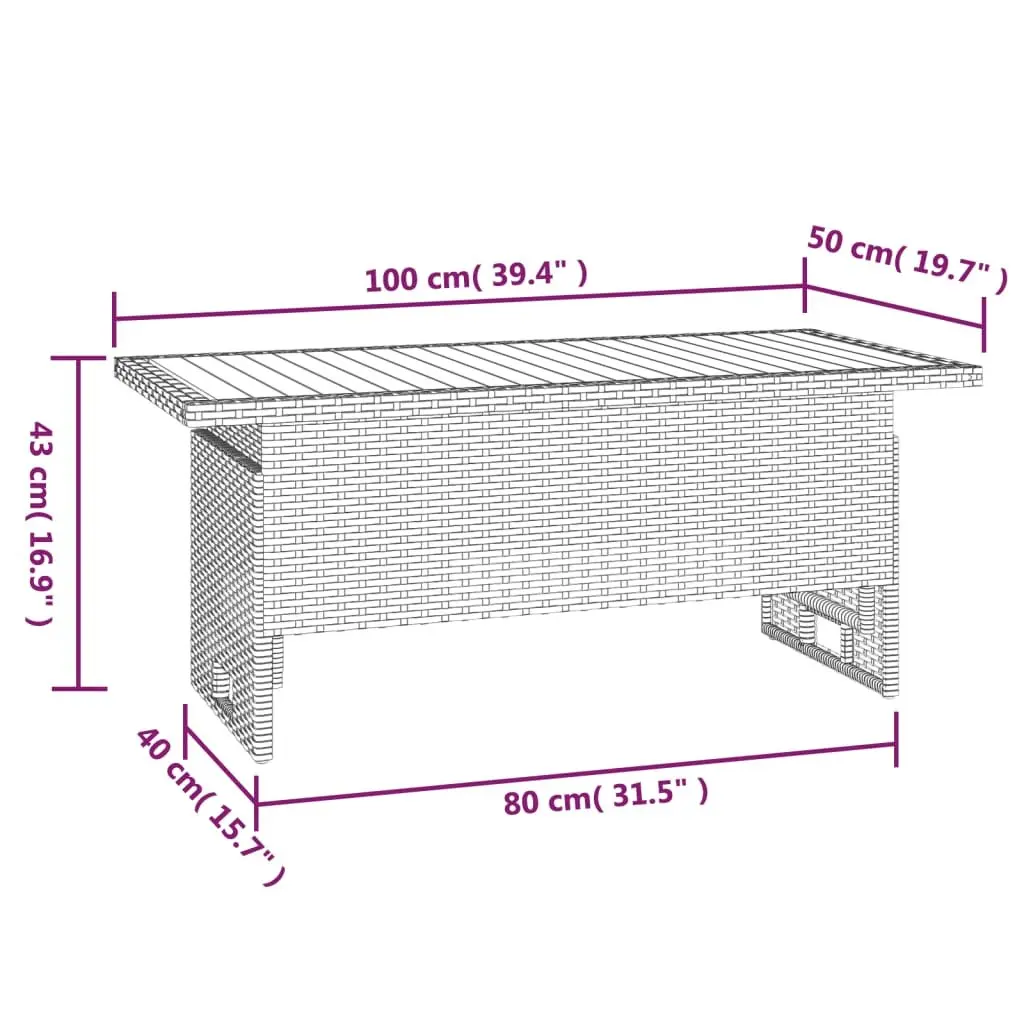 Garden Table Lift-Top Black Outdoor Patio Dining Acacia Wood Poly Rattan Frame