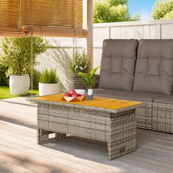 Solid Wood Acacia Lift-Top Garden Table with Poly Rattan