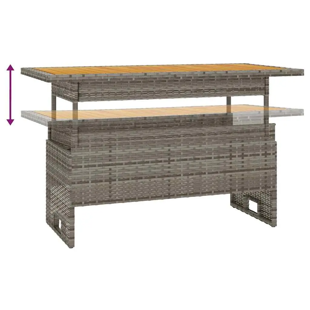 Garden Table Solid Wood Acacia PE Rattan Adjustable Height Black