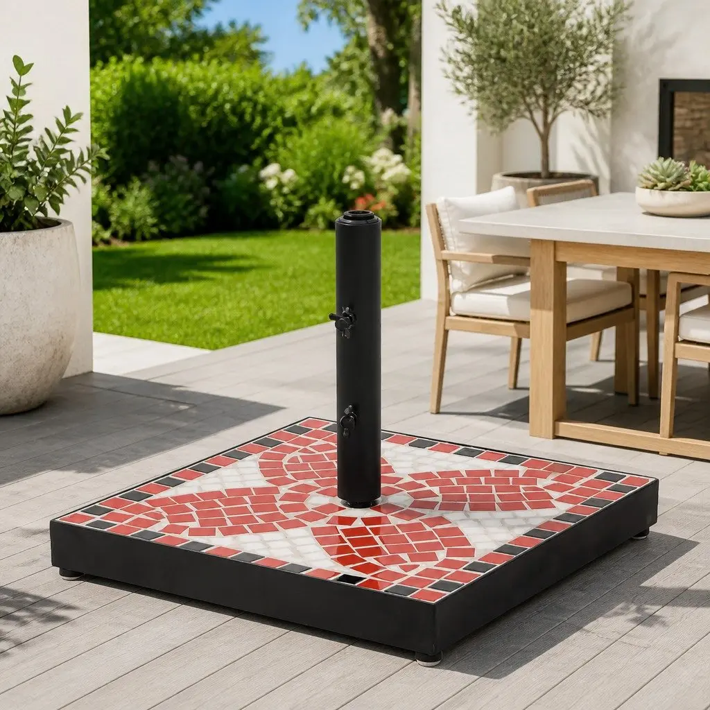 Parasol Base Iron Powder Coated Square Terracotta Ceramic Tile
