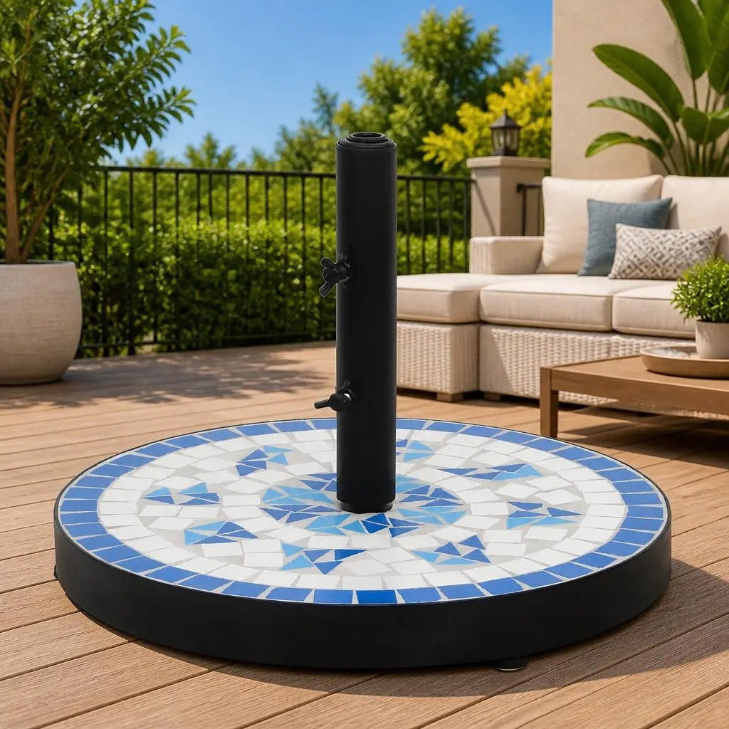 Round Blue White Parasol Base for Umbrellas