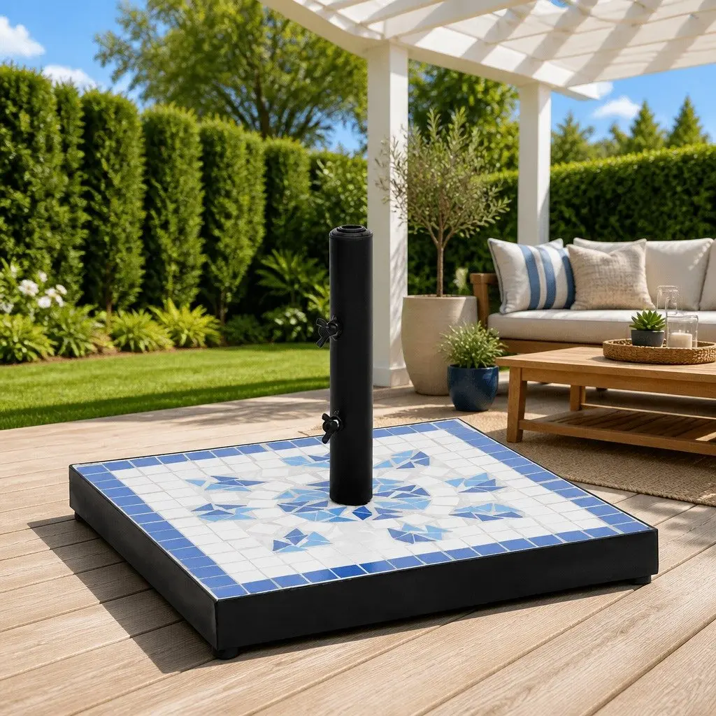 Blue and White Square Parasol Base for Umbrellas