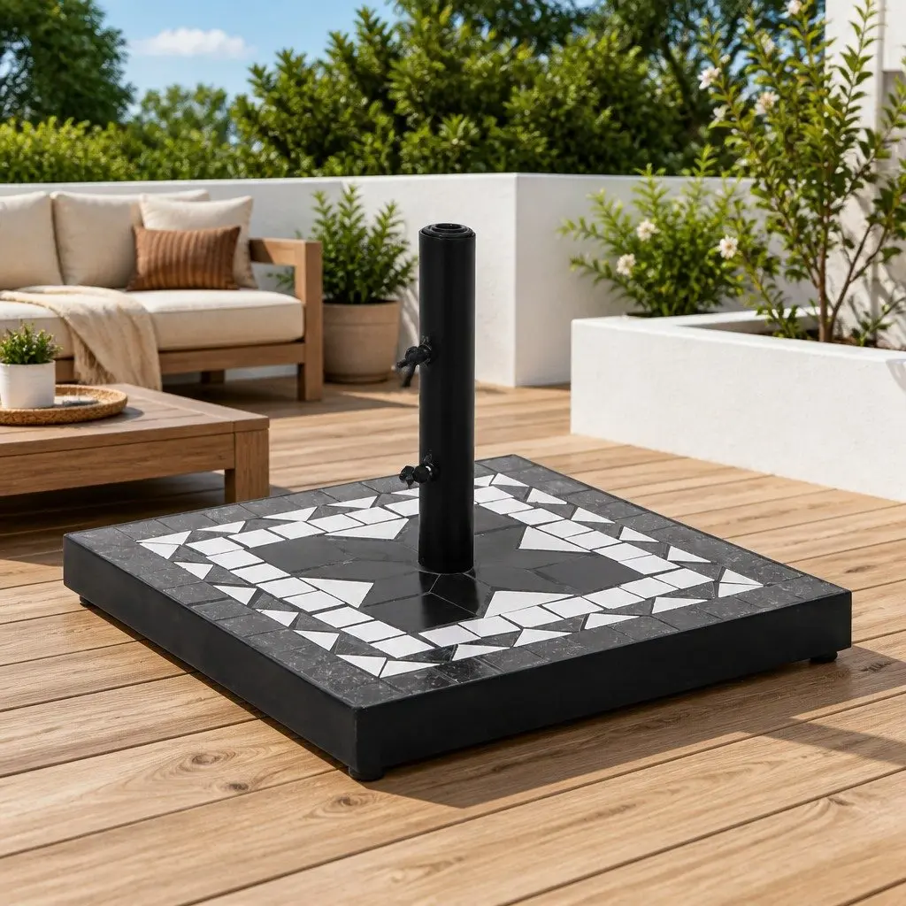 Parasol Base Iron Ceramic Tile Square Black 12kg