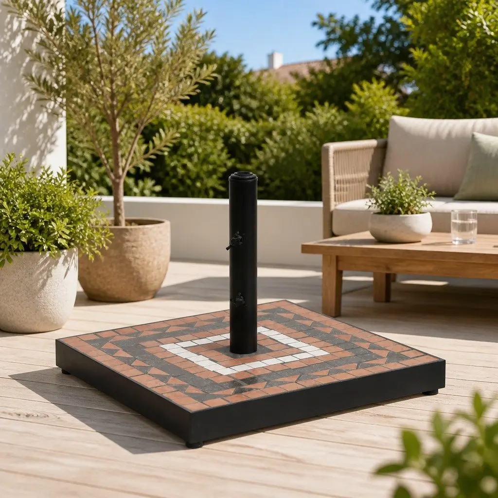 Square Terracotta White Iron Ceramic Tile Parasol Base
