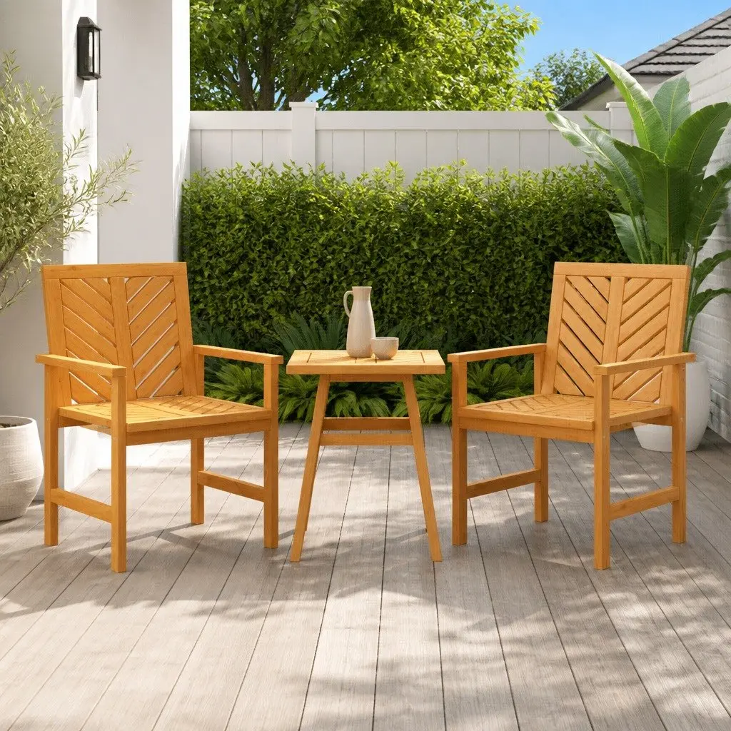 Outdoor Dining Chairs Solid Acacia Wood 2 Piece Brown Garden Patio Seating Armrest