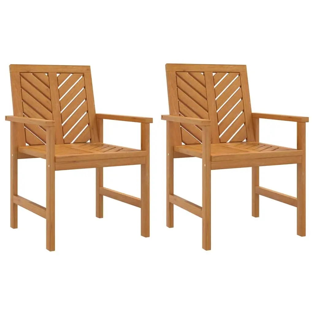 Outdoor Dining Chairs Solid Acacia Wood 2 Piece Brown Garden Patio Seating Armrest