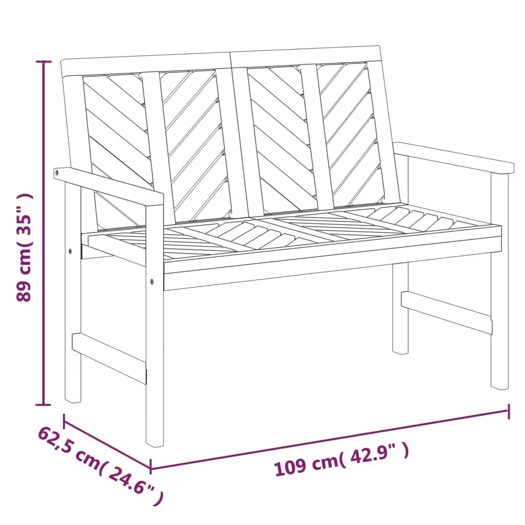 Garden Bench Solid Wood Acacia 109cm Brown Chevron Backrest Armrests