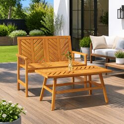 2 Piece Solid Wood Acacia Garden Lounge Set with Armrests