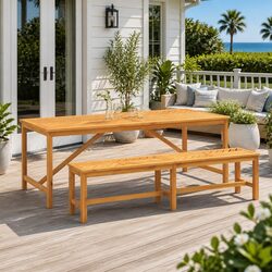 Solid Wood Acacia Garden Dining Table 200x90x74cm