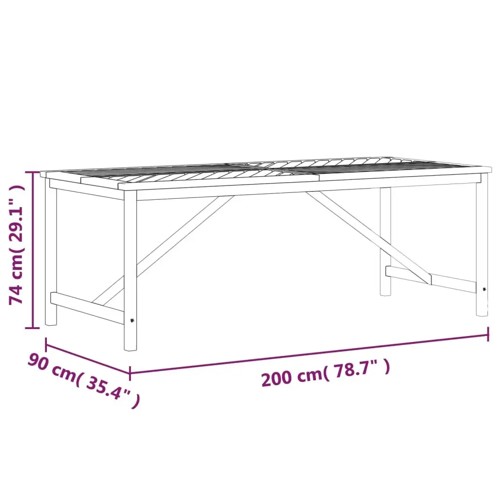 Solid Wood Acacia Garden Dining Table 200x90x74cm