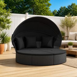 Durable Outdoor Lounge Bed with Canopy and Cushions