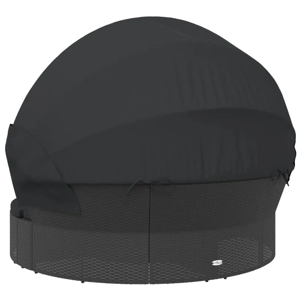 Outdoor Lounge Bed Poly Rattan Black with Canopy Cushions