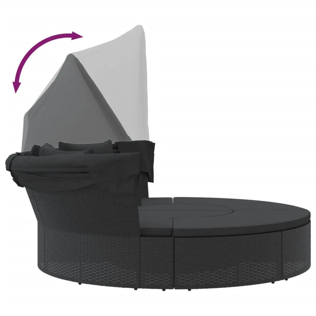 Outdoor Lounge Bed Poly Rattan Black with Canopy Cushions