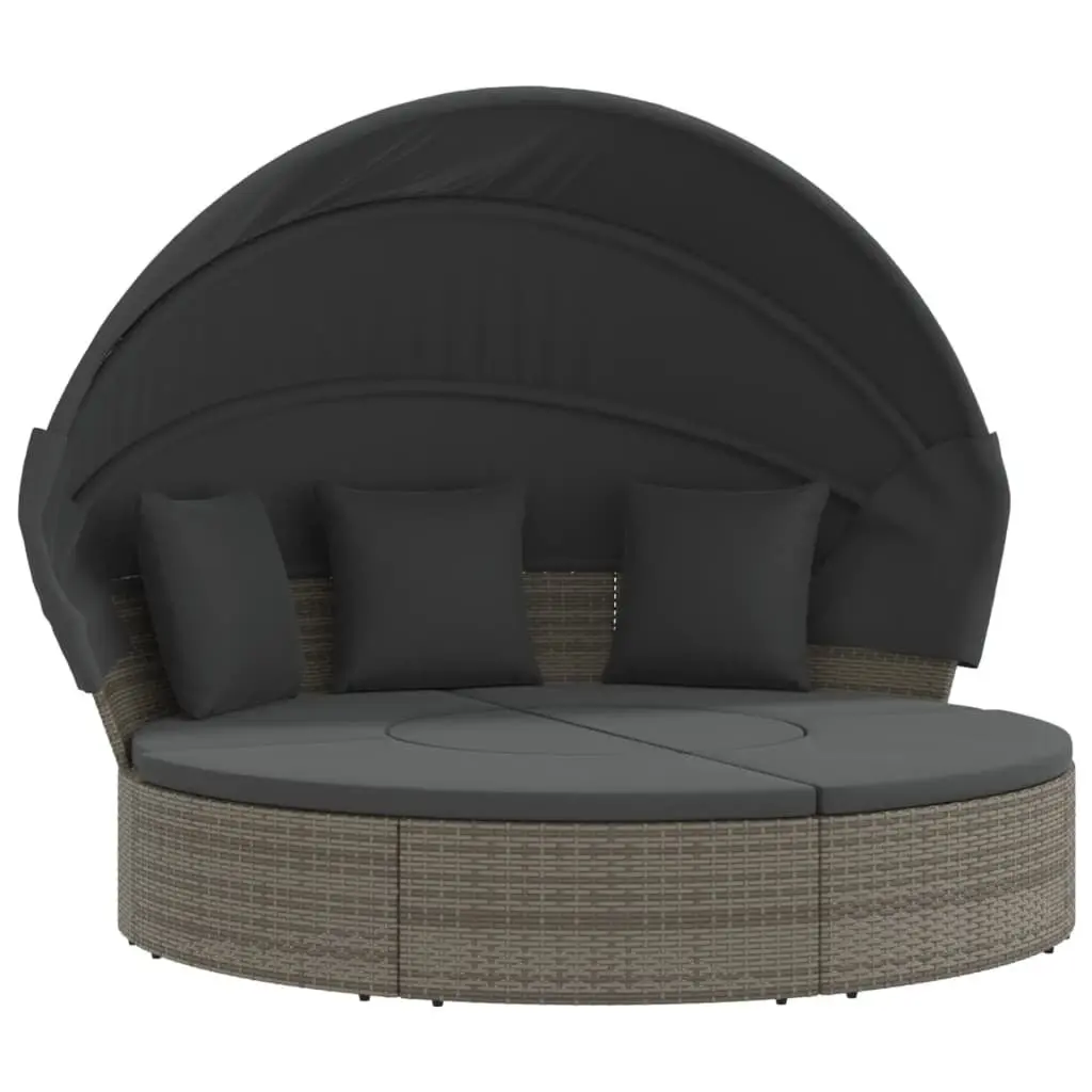 Grey Poly Rattan Outdoor Lounge Bed with Canopy