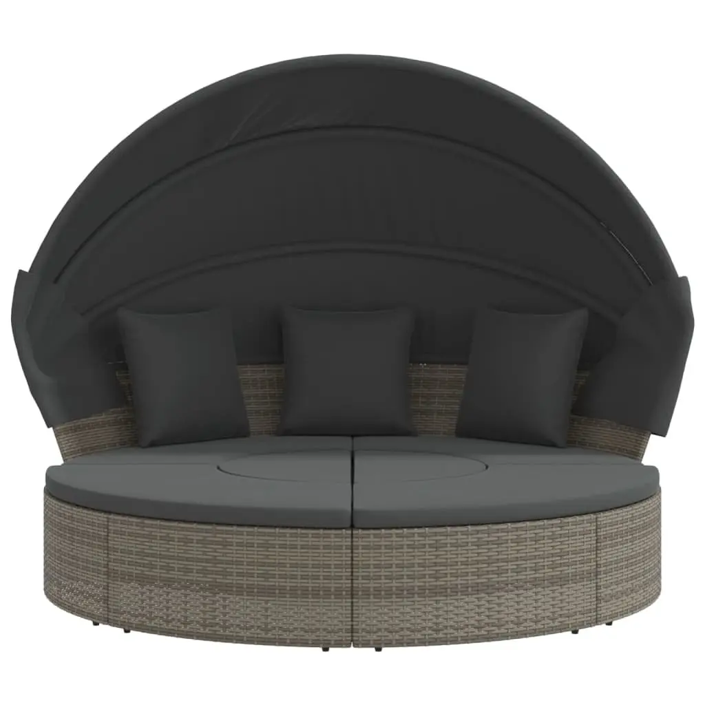 Grey Poly Rattan Outdoor Lounge Bed with Canopy